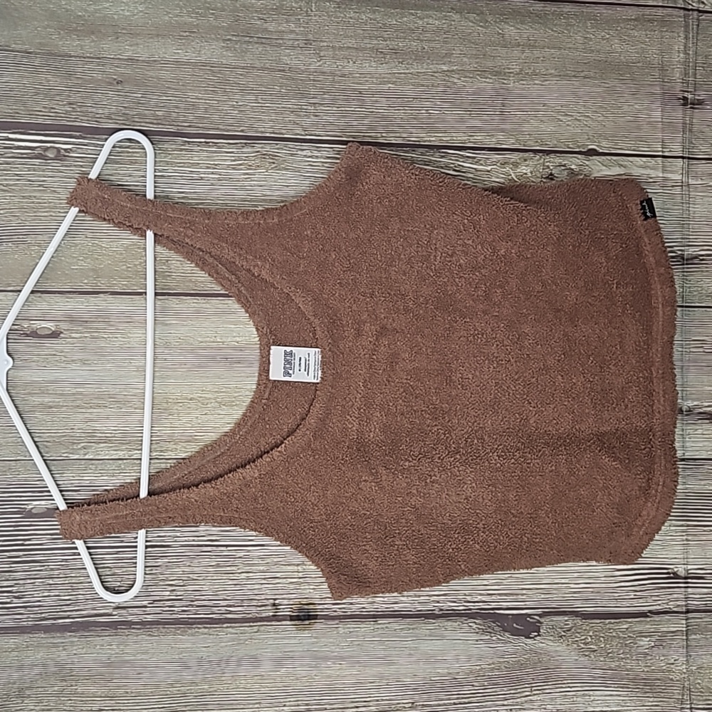 Victoria’s Secret Pink Crop Tank Top Sherpa Size Medium Brown - Picture 1 of 4